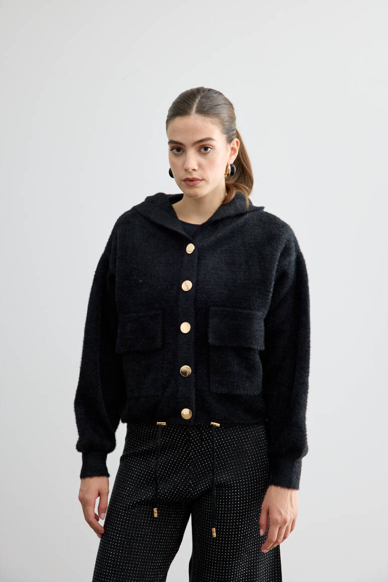 Tüylü Triko Bomber Siyah - 1