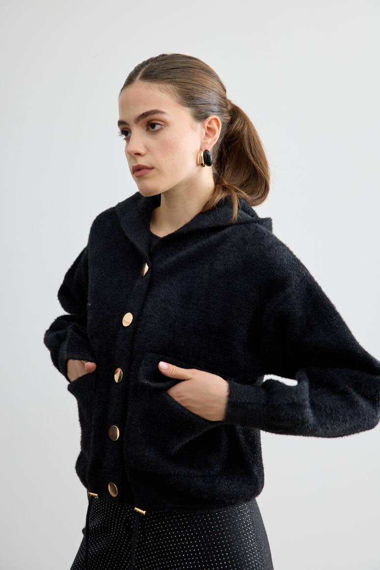 Tüylü Triko Bomber Siyah - 4