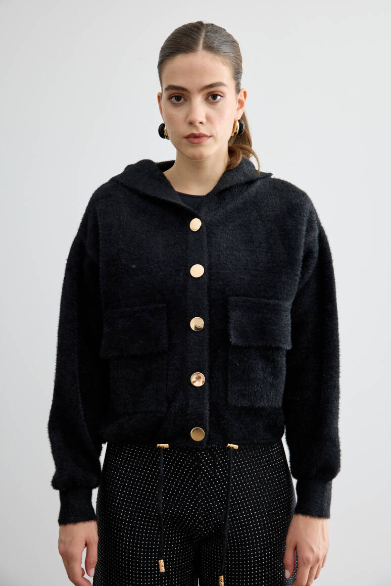 Tüylü Triko Bomber Siyah - 2