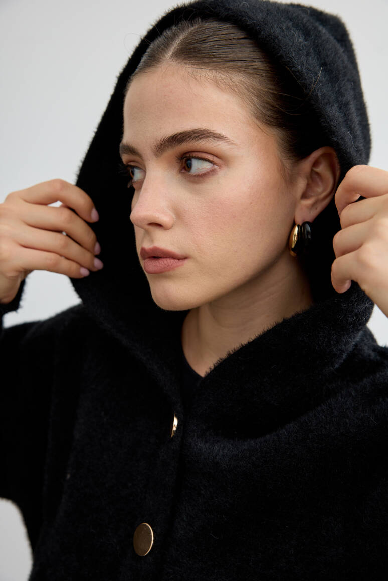 Tüylü Triko Bomber Siyah - 5