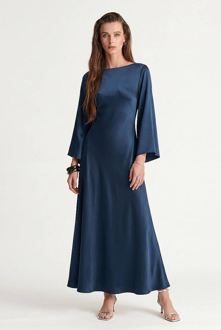Valor Saten Elbise Lacivert - 1