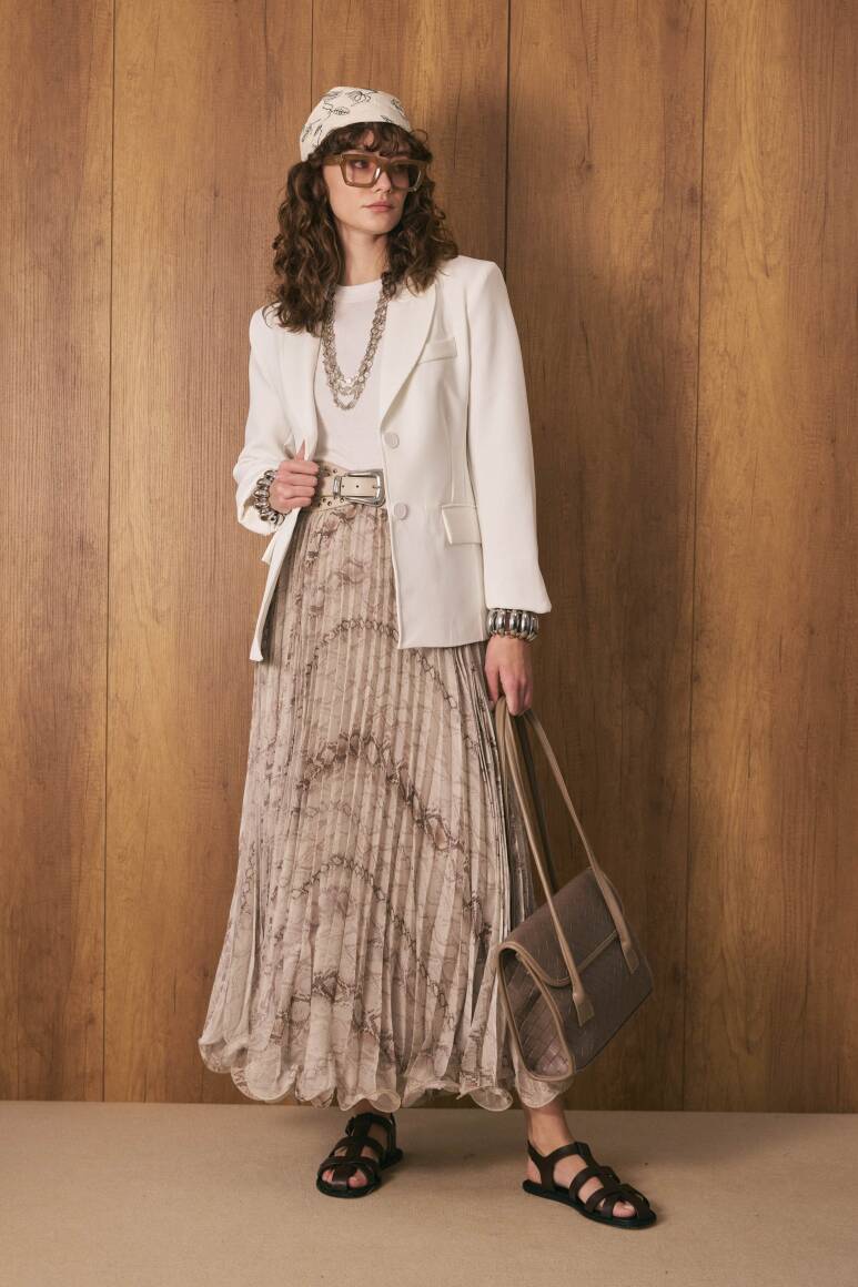 Violet Pileli Etek Zincir Desen - EMNORA