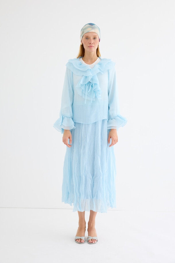 Yakası Fırfırlı Bluz Soft Mavi - EMNORA (1)