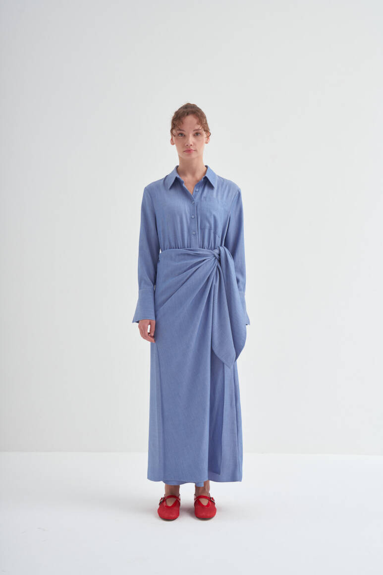 Yandan Düğümlü Anvelop Elbise Açık Mavi - EMNORA